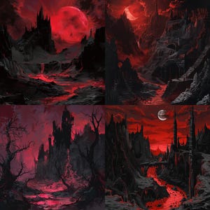 28 Gothic Dark Fantasy Clipart, Red and Black Landscape Art, Spooky ...