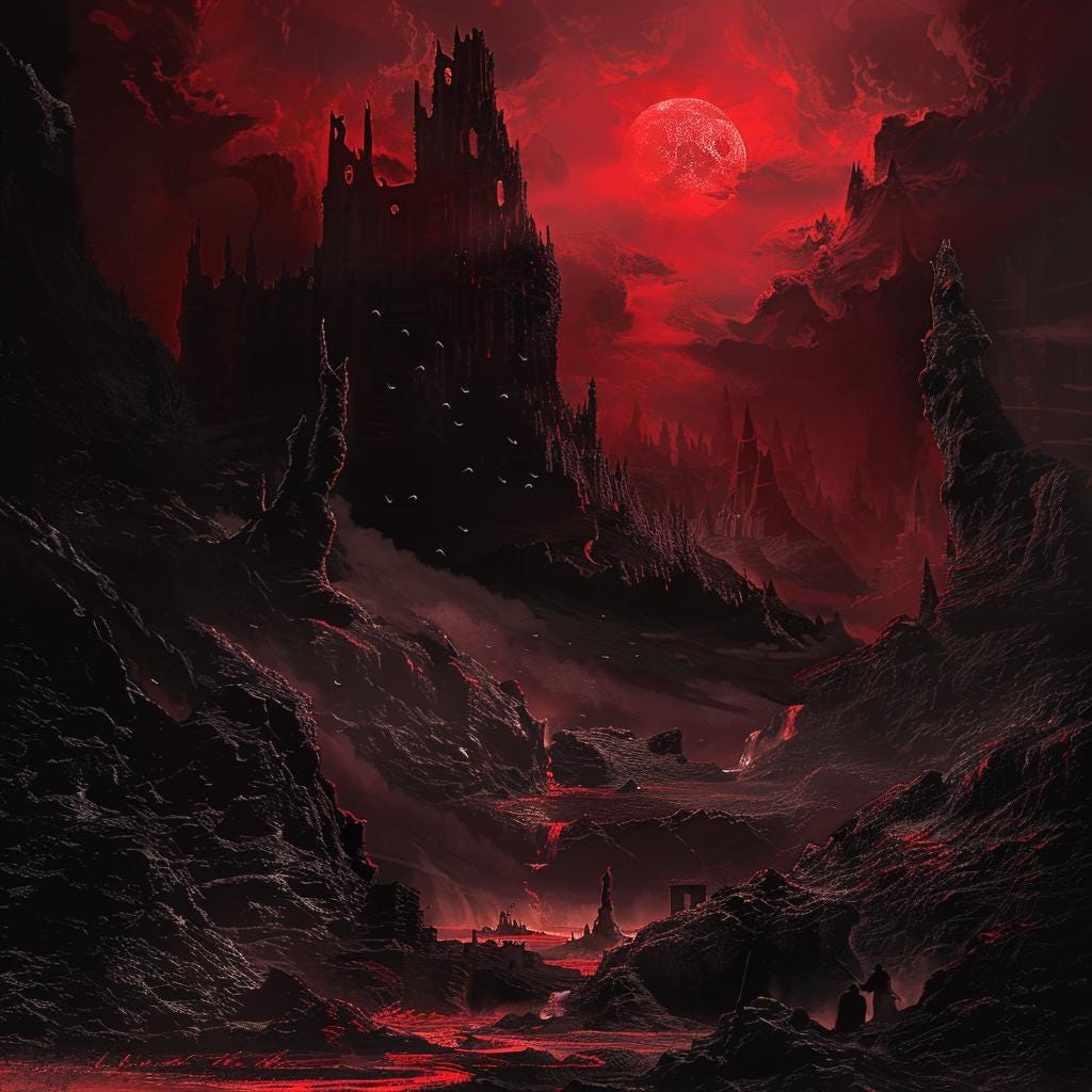 28 Gothic Dark Fantasy Clipart, Red and Black Landscape Art, Spooky ...