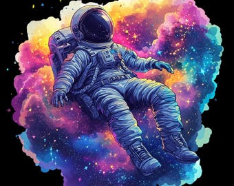 19 Astronaut Floating in Colorful Space Clipart, High Quality Transparent Clipart, Planets PNG, Card Making, Instant Download, Sci-fi, Space