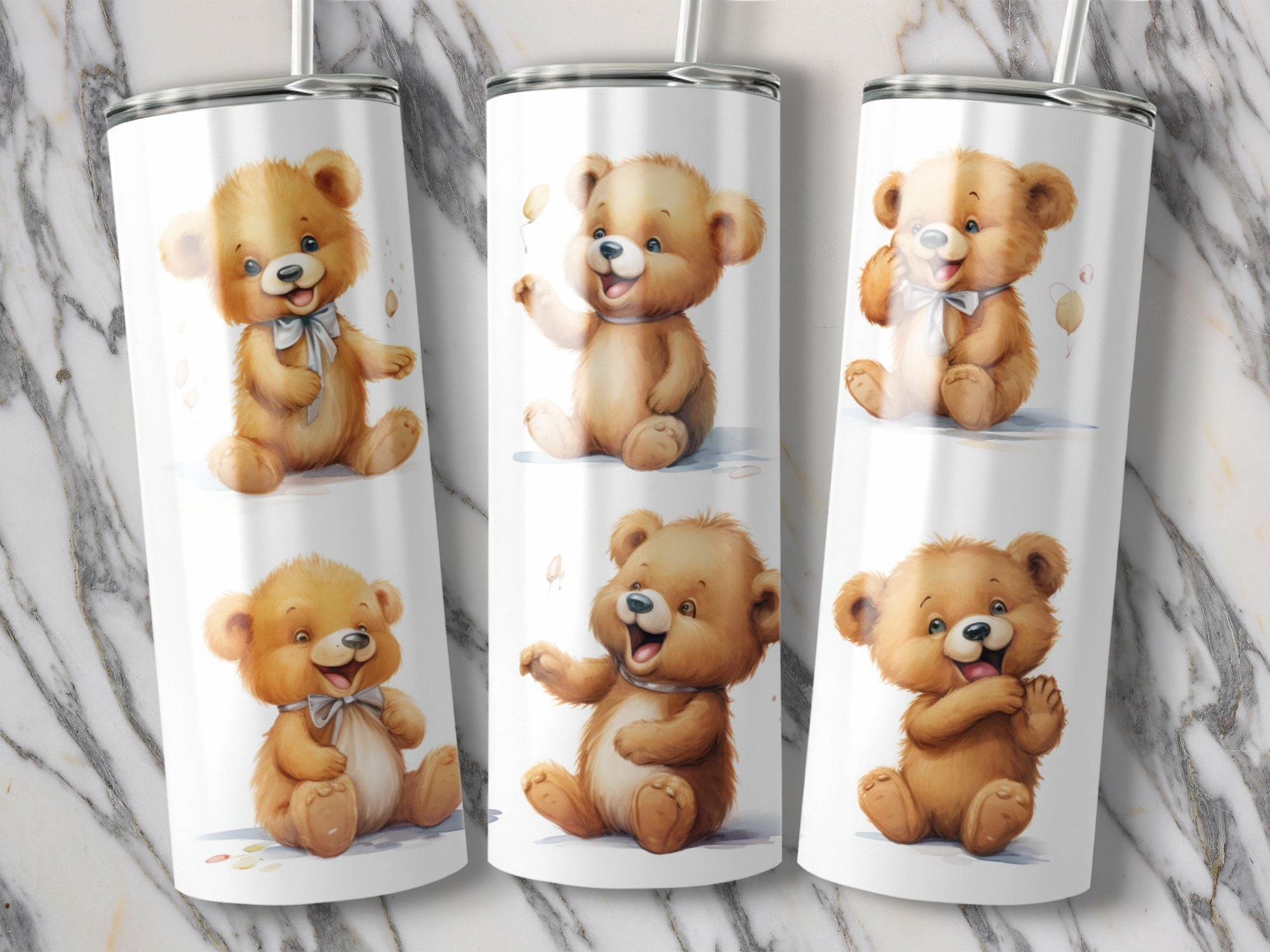 Watecolor Teddy Bear Tumbler Wrap, Teddy Bear Sublimation Design, 20 Oz ...