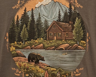 24 Cabin in Woods Clipart, Mountain Lake Digital Art, Bear Clip Art, Forest Lodge Graphics, Outdoor Adventure Scrapbooking, Digital Download