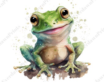 Watercolor Frog Clipart – 15 Transparent PNGs (Digital Download)