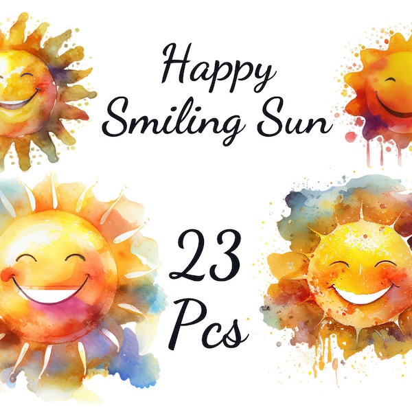 23 Happy Smiling Sun Clipart, High Quality Transparent PNG, Watercolor Clipart, Card Making, Digital Planner, Digital Paper Craft