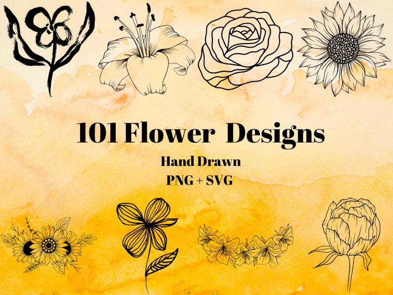 101 Flower SVG, Hand Drawn SVG, Flower Svg, Black and White, Flower