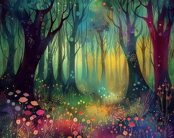 24枚の魅惑的な森の小道のクリップアート、魔法の森のイラスト、神秘的