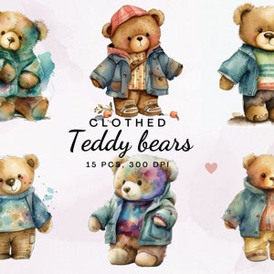 Teddybär Clipart, 15 hochwertige transparente PNG, Teddybär, Aquarell, Kartenherstellung, digitaler Planer, digitales Papiermodell