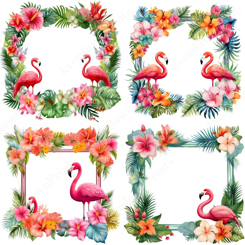 16 Watercolor Flamingo Borders, Watercolor Borders, Flamingo Clipart ...