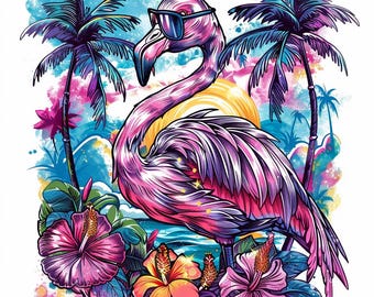 24 coole Flamingo Clipart, tropische Clipart, Sommer Vibes Design, Flamingo mit Sonnenbrille, Strand Szene Clipart, Urlaub, digitaler Download