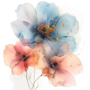 Pacote de 24 cliparts florais em aquarela, download digital de flores pintadas à mão, ilustrações florais para convites, cartões, artesanato