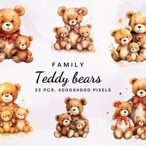 22 Familie Teddy Bär Clipart, Aquarell Teddy Bär Clipart, Aquarell Baby-Dusche Clipart, niedlichen Teddy Clipart, kleiner Bär, Kartenherstellung
