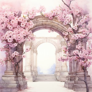 27 Watercolor Archway with Cherry Blossom Clipart, Cherry Blossoms, Sakura Clipart, Floral Clipart, Premade Clipart, Wedding Clipart