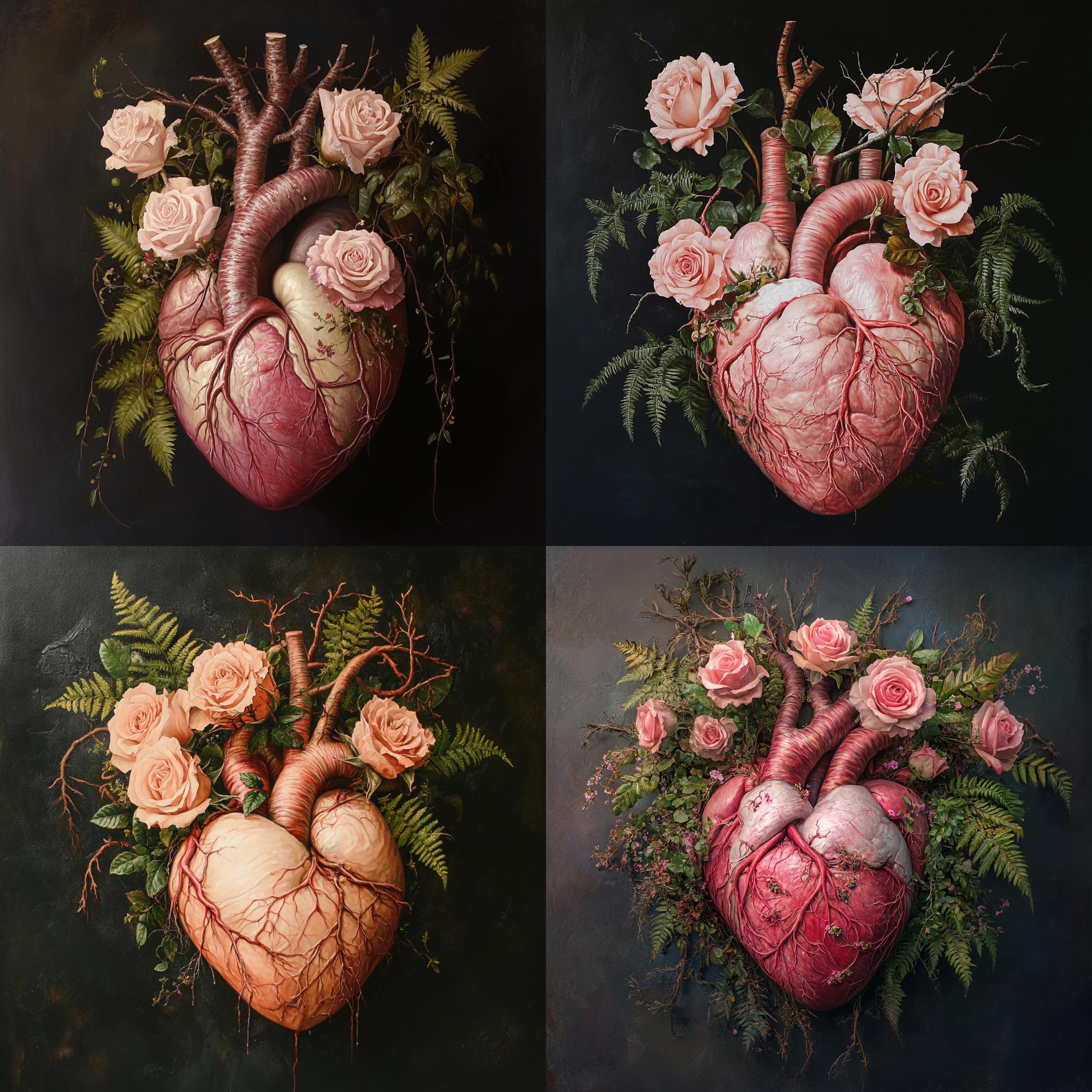 24 Human Heart With Roses Poster, Botanically Inspired Artwork Heart ...