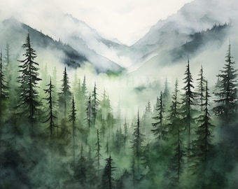 20 aquarel bomen en bergen, hoge kwaliteit png, 300 dpi, aquarel bos clipart, kaarten maken, digitale planner