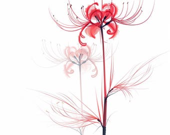 Red Spider Lily Clipart, Botanical Flower Art (Digital Download)