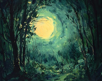 24 Enchanted Forest Clipart, Moonlight Scene, Dark Woods, Digital Illustration, Fantasy Art, Printable Graphics, Digital Download