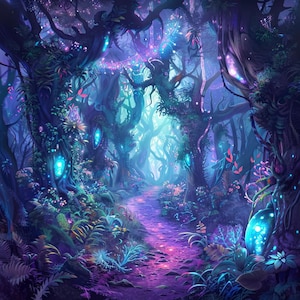 24 Magical Forest Glowing Flowers Clipart, Mystical Garden Digital Download, Fantasy Nature Illustration, Enchanted Flora Art Piece