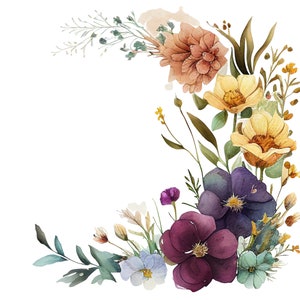 67 bordures florales aquarelles, clipart floral sauvage, PNG de haute qualité, fabrication de cartes, agenda numérique, bordures florales