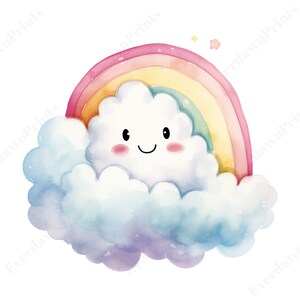 15 Happy Cloud Clipart, hochwertige transparente PNG, Aquarell, Kartenherstellung, Kindergarten, Babyparty, digitales Papierhandwerk
