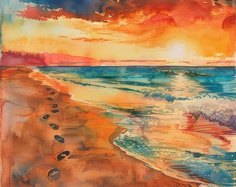 24枚のサンセットビーチクリップアート、水彩画のビーチアートワーク