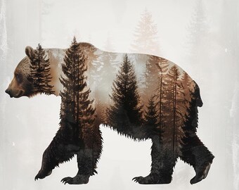 28 Bear Forest Watercolor Clipart, Nature Wildlife Bear Illustration, Woodland Animal Art, Digital Download, Instant Download Wall Print