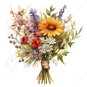 23 Clipart di bouquet di fiori rustici, Clipart di fiori selvatici, Bouquet di fiori selvatici di erba secca, Clipart floreale rustico, Clipart floreale acquerello