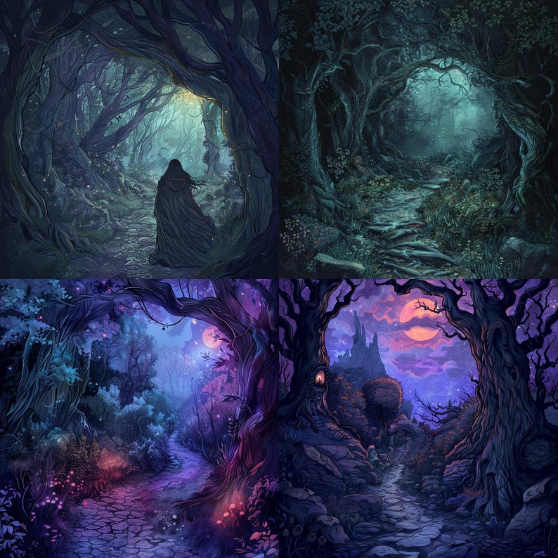 24 Enchanted Forest Clipart, Mystical Trees, Magical Woods Illustration ...