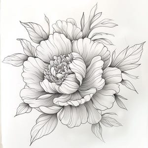 24 prachtige bloemen clipart, pioenroos digitale download, botanische kunst afdrukbare, zwart-witte bloemen, bloemen aquarel clipart
