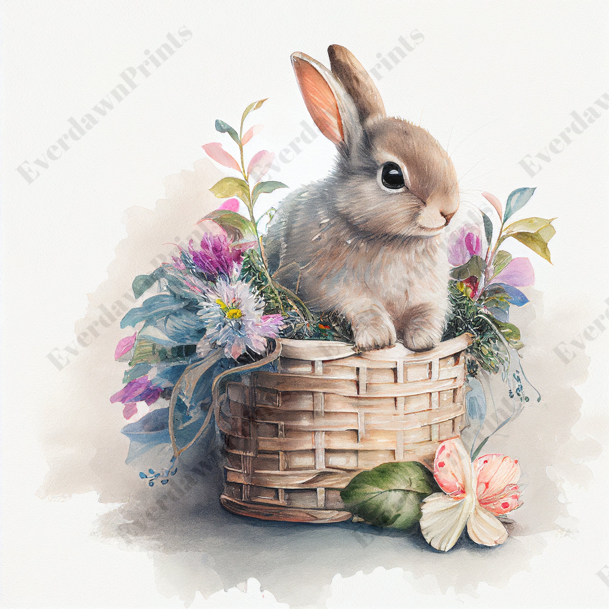36 Easter Bunny Basket Clipart, High Quality Pngs, Nursery Art, Digital ...