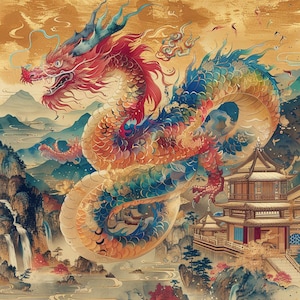 24 Fantasy Dragon Clipart, Chinese Folklore Dragon Art, Digital Download, Watercolor Backgrounds, Card Making, Digital Planner