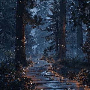 28 Clipart de sentier de la forêt enchantée, téléchargement numérique de scène de forêt de nuit magique, Illustration de la forêt mystique pour travaux manuels