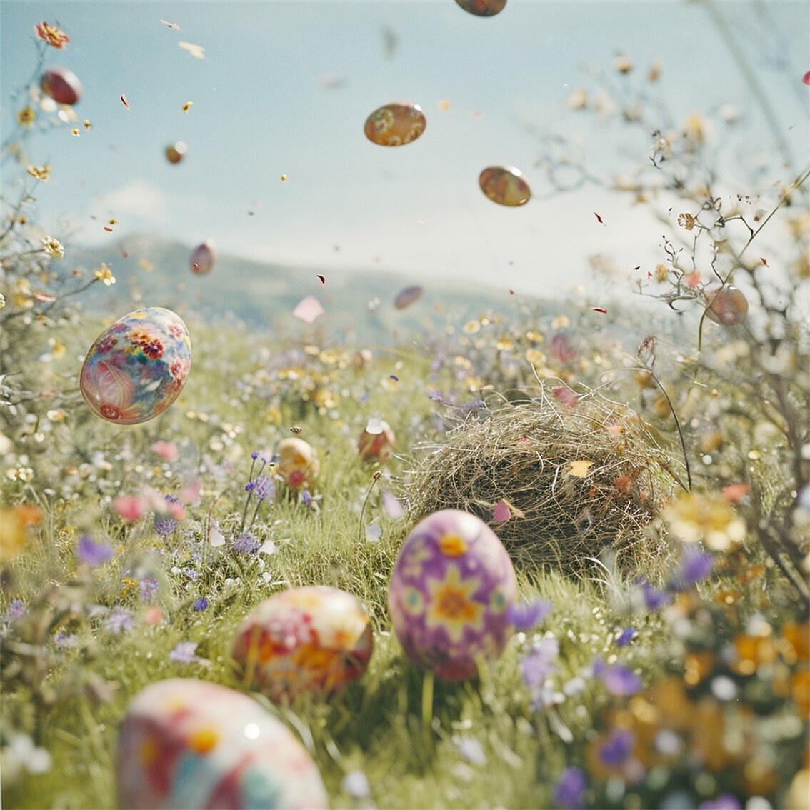 20 Spring Meadow Easter Eggs Clipart, Spring Meadow Easter Eggs Digital
