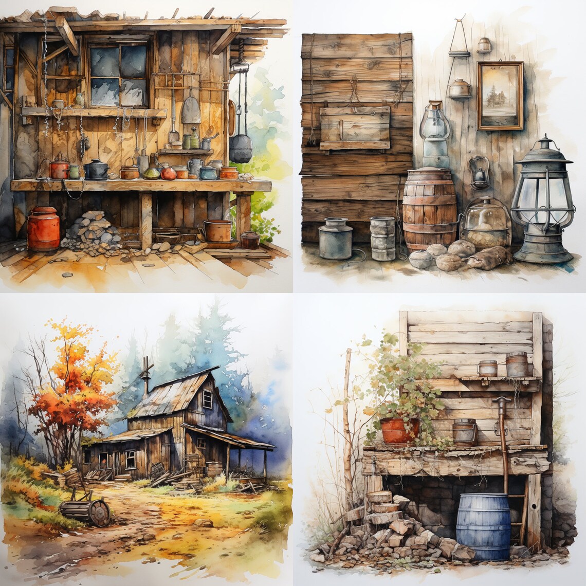 31 Watercolour Rustic Cottage Clipart Bundle Cottagecore - Etsy