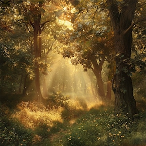 20 Enchanted Forest Digital Wallpaper, Nature Scenery Desktop Background, Mystical Woods Sunlight Rays, Magical Landscape Download