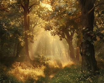 20 fondos de pantalla digitales de bosque encantado, fondo de escritorio con paisajes naturales, rayos de sol de bosques místicos, descarga de paisajes mágicos