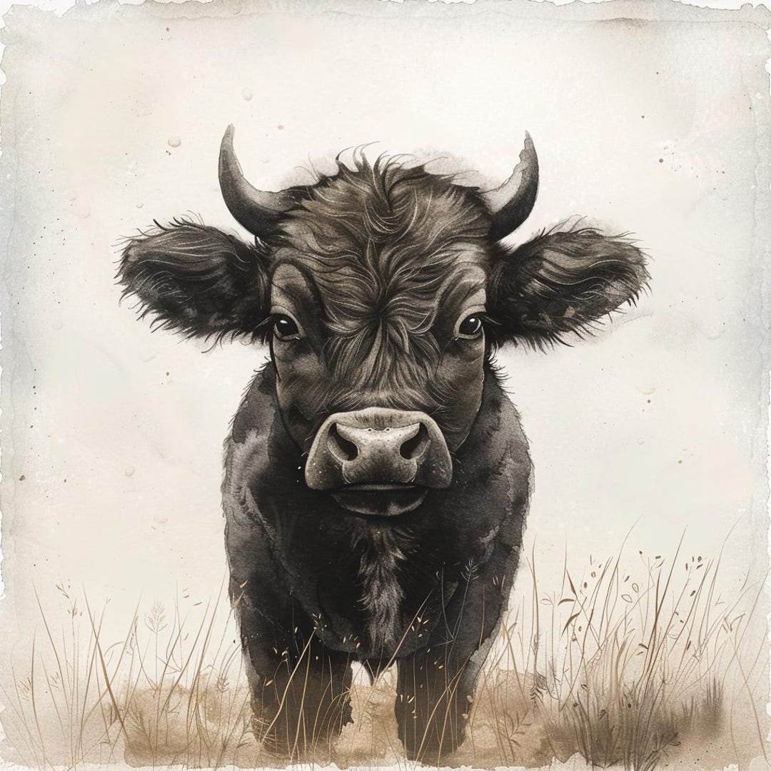 24 Cute Baby Cow Clipart, Watercolor Farm Animal Illustration ...
