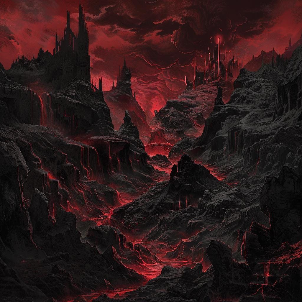 28 Gothic Dark Fantasy Clipart, Red and Black Landscape Art, Spooky ...