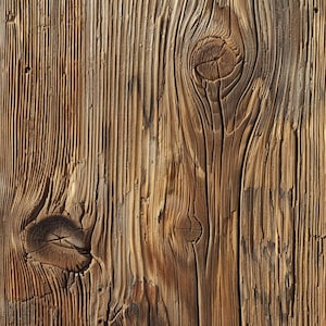 May include: Close-up of a weathered wooden surface with a knot and grain patterns. The wood is a warm brown color with areas of darker brown and gray.