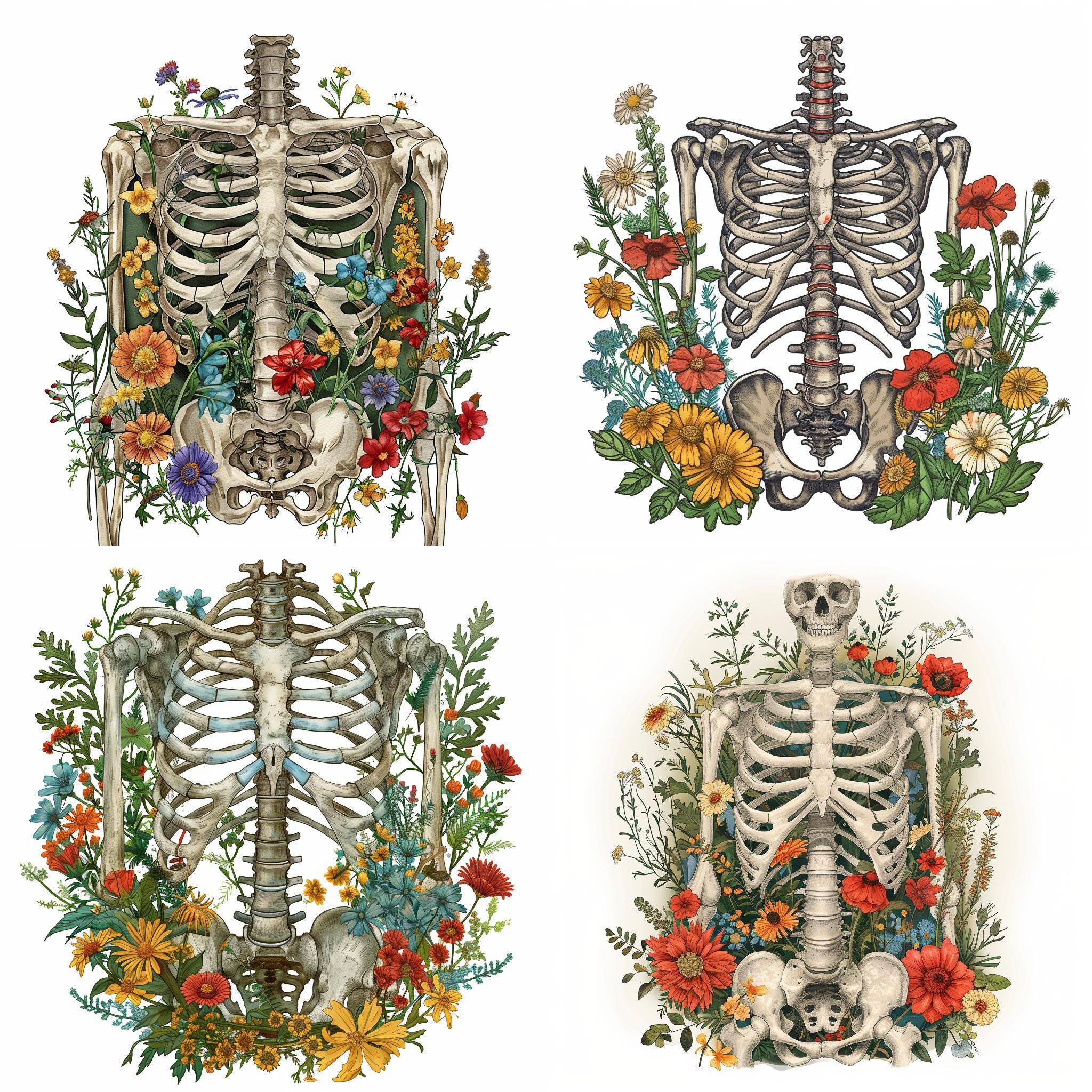 24 Floral Skeleton Clipart, Human Anatomy Clipart, Flower Rib Cage ...
