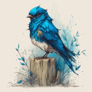 24 Bluebird Clipart, Watercolor Bird, Eastern Bluebird, Bird Illustration, Digital Download, Bird Art, Nature Clipart, Bird on Stump