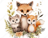 16 Woodland Creatures, Little animals watercolor clip art, Deer, Fox, Woods, Florals, Card Making, Baby shower, Nursery Art