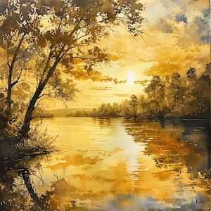 24 Aquarel zonsondergang meer met bos, aquarel bos achtergrond, hoge kwaliteit png, aquarel bos clipart kaarten maken digitale planner