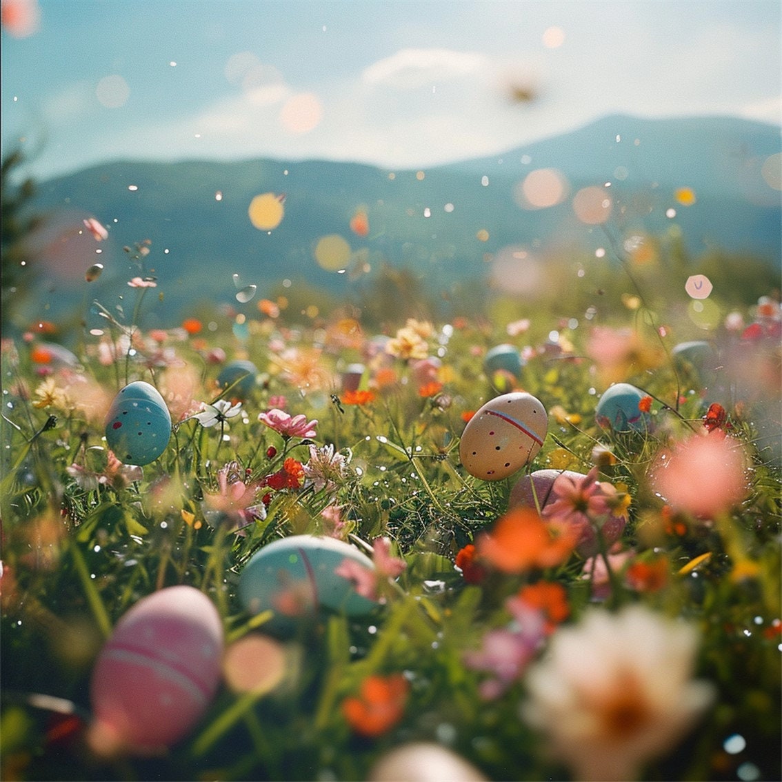 20 Spring Meadow Easter Eggs Clipart, Spring Meadow Easter Eggs Digital