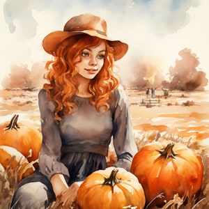 19 Aquarell Kürbis Patch Mädchen Clipart, Clipart, PNG, Herbst Mädchen, Herbst Clipart, Mädchen Clipart, Herbst Clipart, Sofortiger digitaler Download