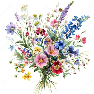 24 Watercolor Floral Bouquet Digital Print, Spring Flowers Wall Art ...