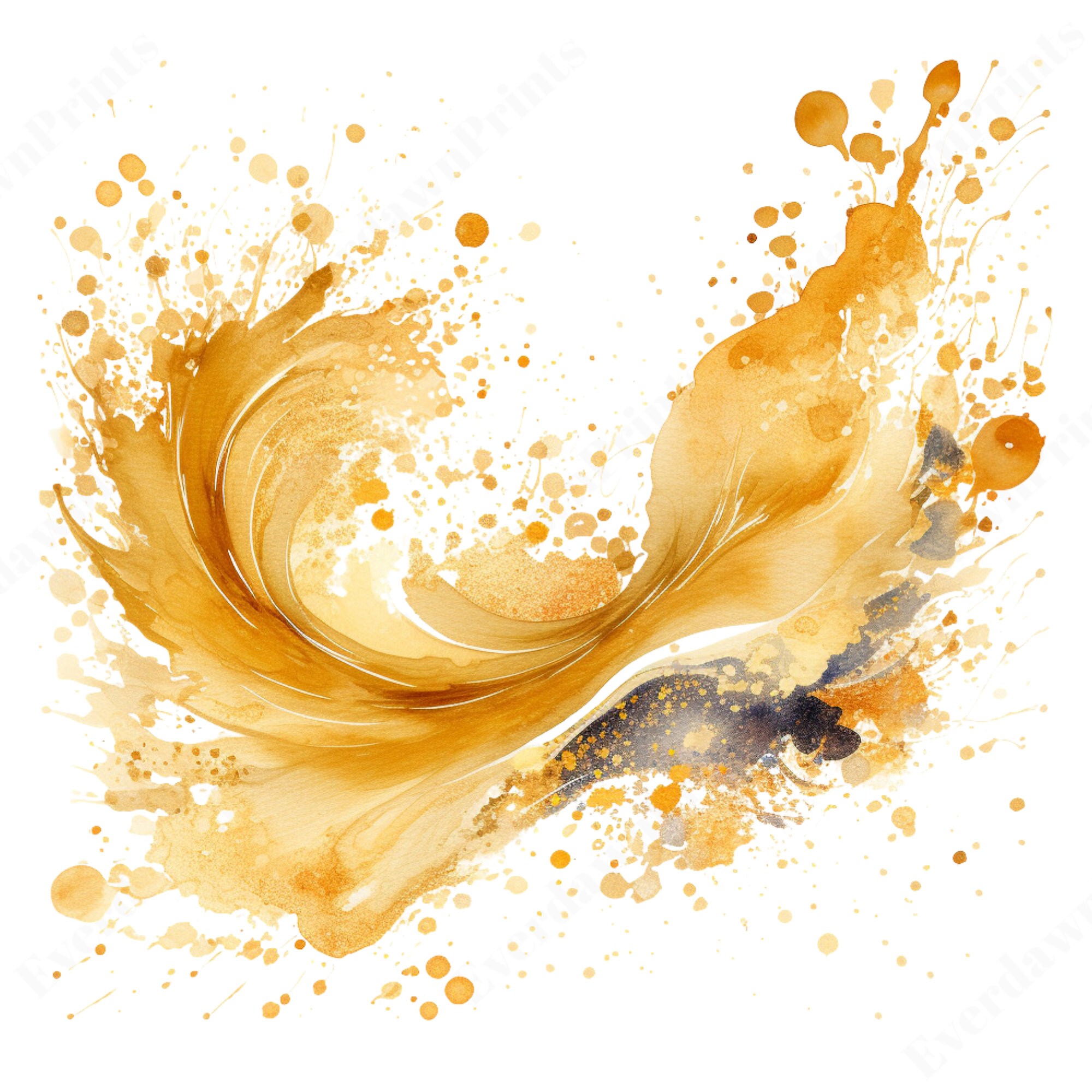 22 Acuarela Golden Splash, Splash, Acuarela Splash, Imágenes Prediseñadas, Imágenes Prediseñadas abstractas, PNG, Uso comercial, Descarga instantánea, Fabricación de tarjetas