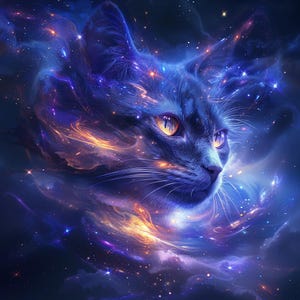 24 Cosmic Galaxy Cat Clipart, Mystical Space Cat Digital Art, Fantasy Cat Illustration, Cat in Space, Celestial Cat Art Print