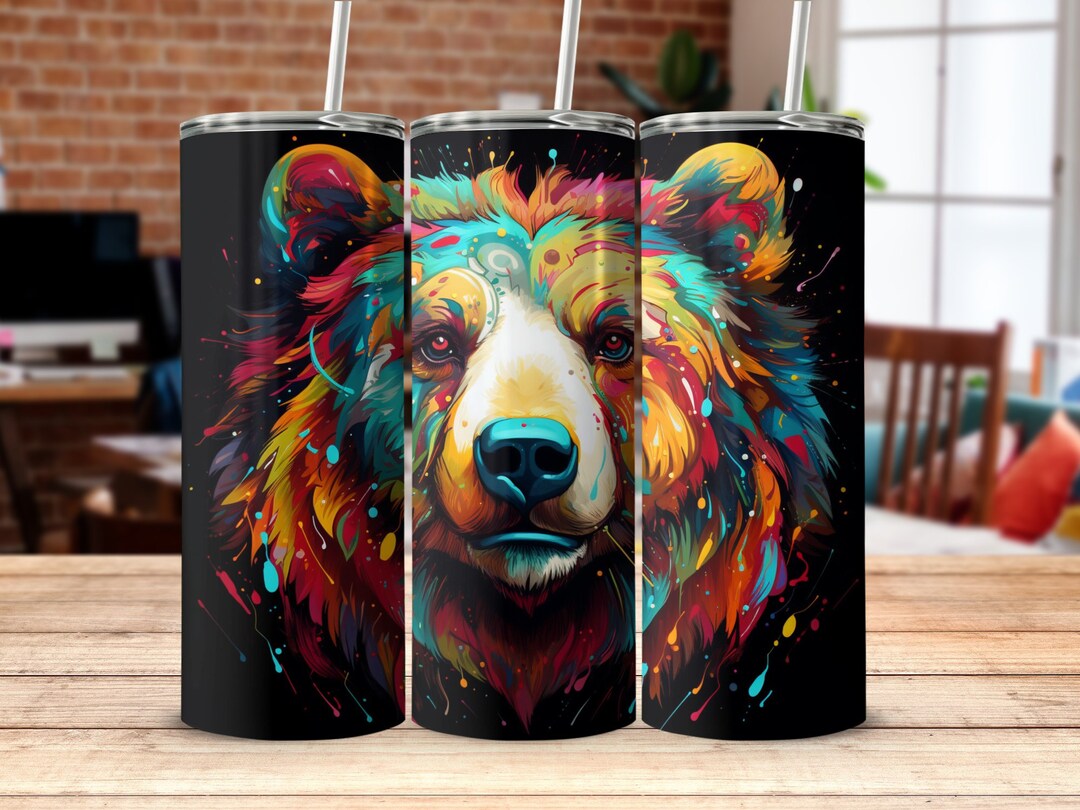 Colorful Bear Tumbler Wrap, Sublimation Design, 20 Oz Skinny Tumbler ...