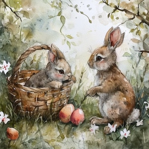 20 lindos coelhinhos da Páscoa em aquarela Clipart - Clipart -Arte de berçário - Coelhinhos florais - Criação de cartões - Registro no diário - Download digital