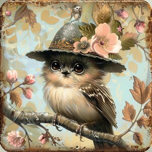 24 cliparts mignon oiseau des bois, adorable chouette avec illustration de chapeau, impression d'Art floral vintage, décoration murale de chambre d'enfant, dessin de bébé animal