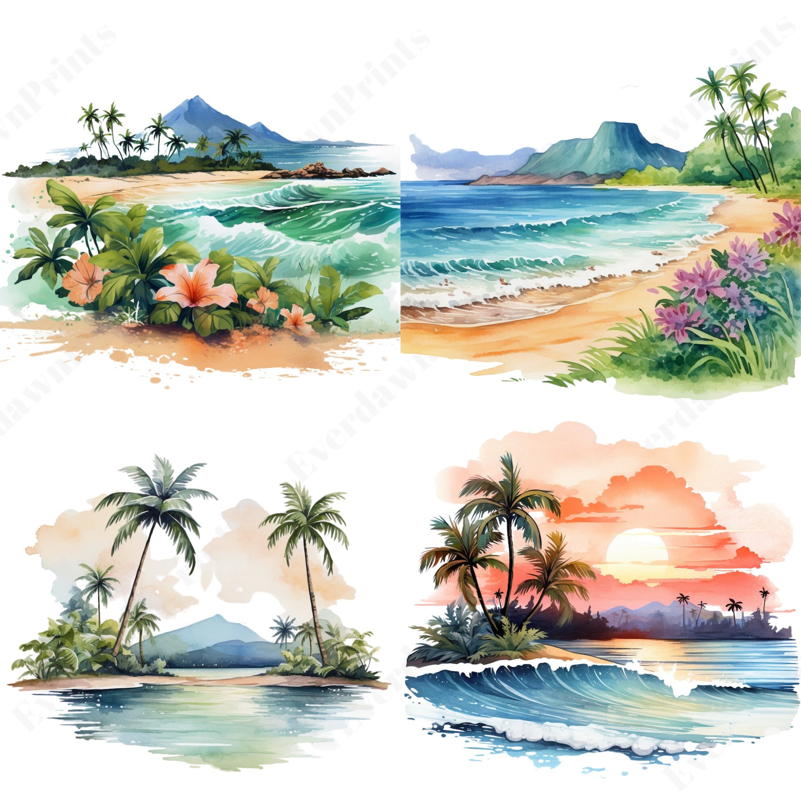 24 Watercolor Hawaii Clipart - Transparent PNG - Tropical Island ...